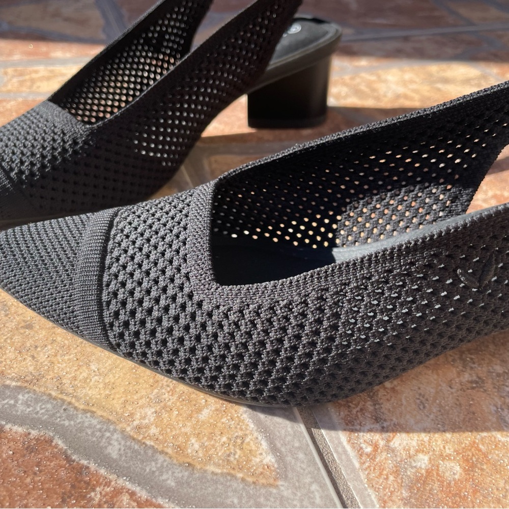 Vivaia Black Knit Margot Slingback Heels — Pointed Toe Comfort - Picture 2 of 6